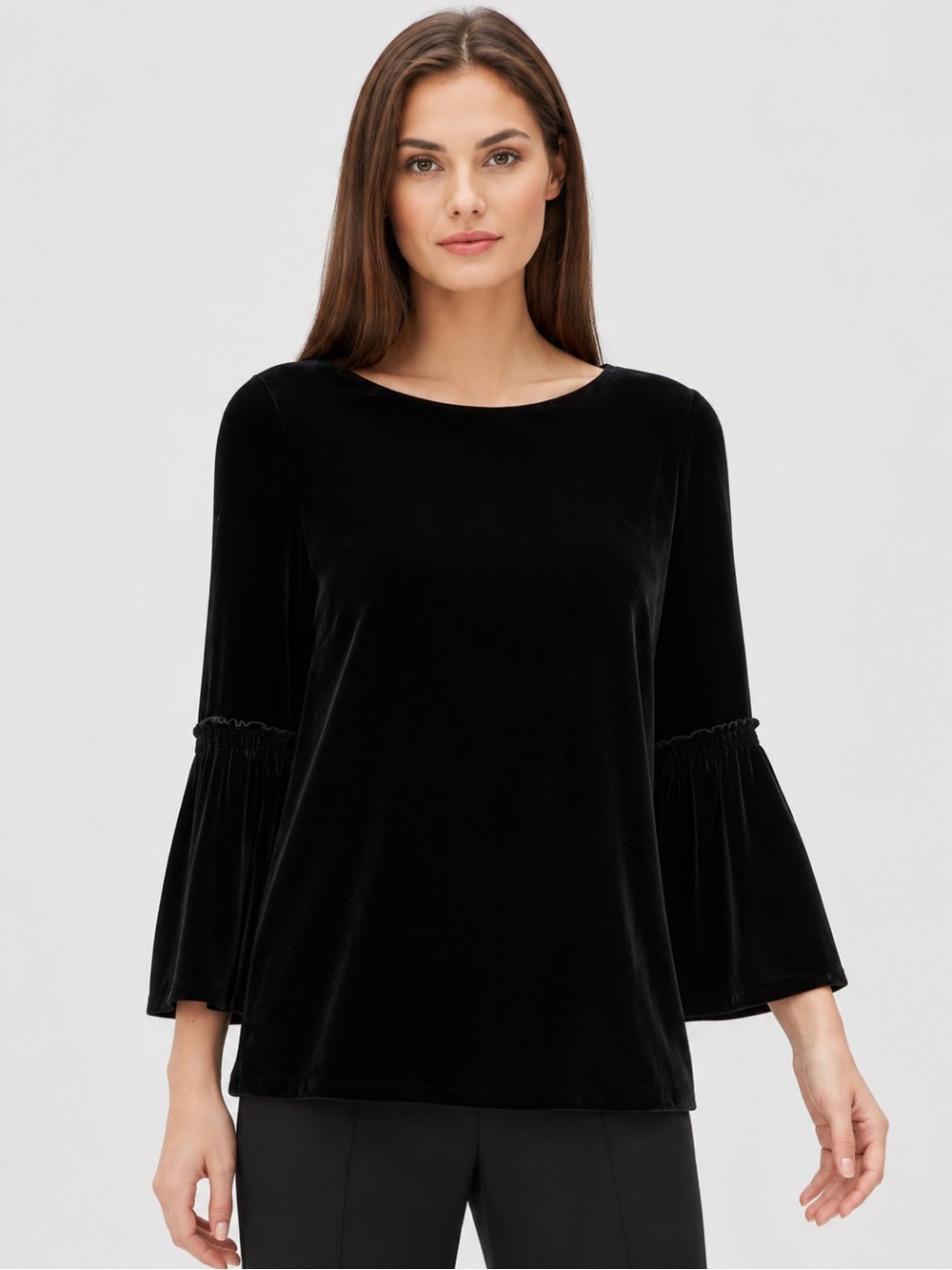 Lafayette 148 New York Roslin Italian Silk Blend Blouse XS NWT Black Bell Sleeve - Picture 2 of 11